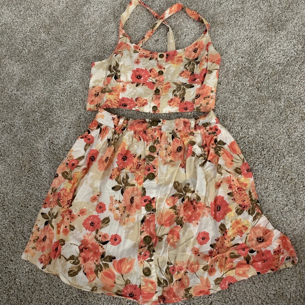 Two piece crop top and skirt set